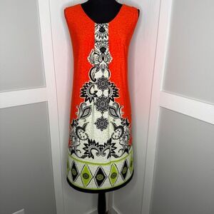 Madison Leigh Sheath Dress Womens 16 Orange Paisley Mandala Stretch Sleeveless